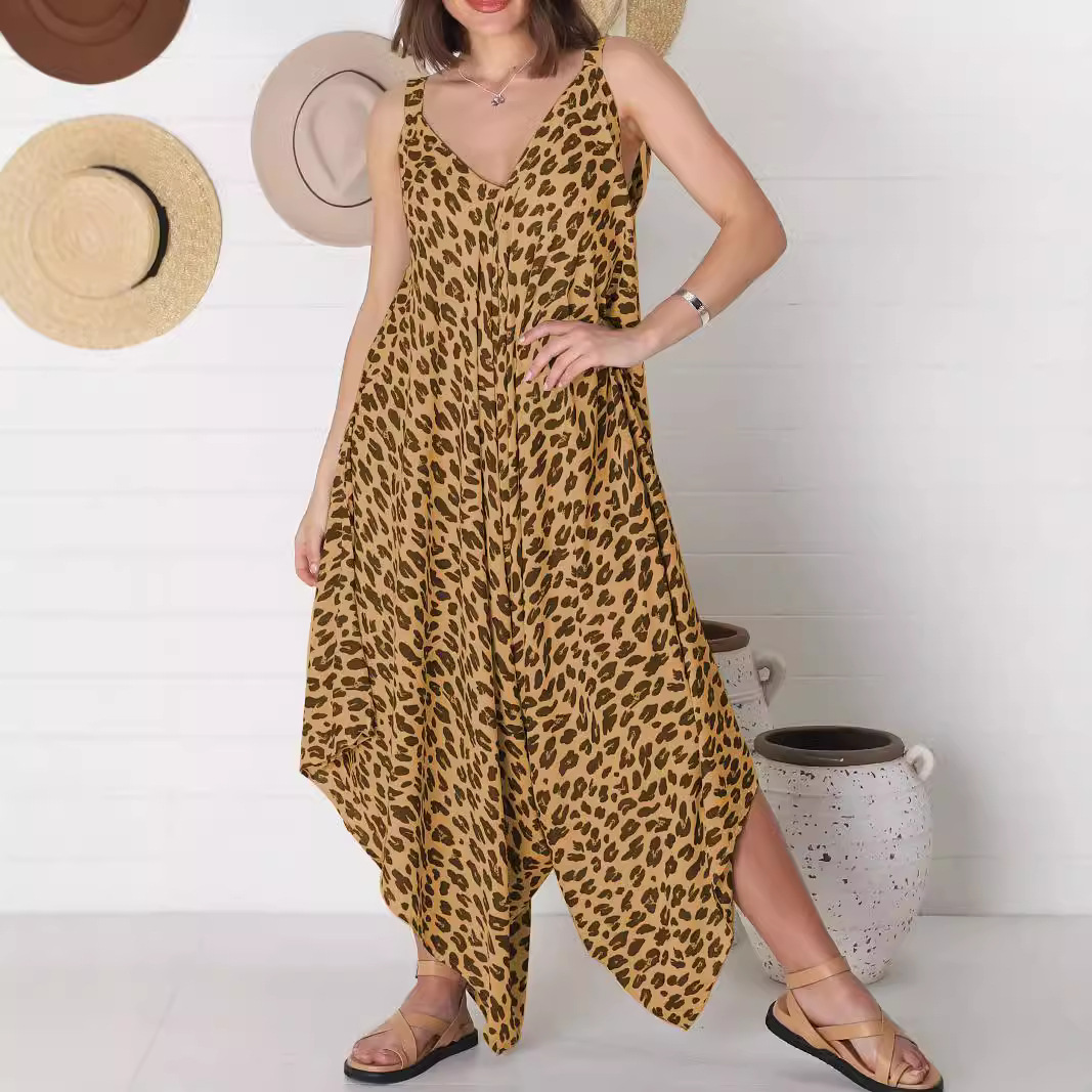 Women's Leopard Print Sleeveless Wide-Leg Jumpsuit