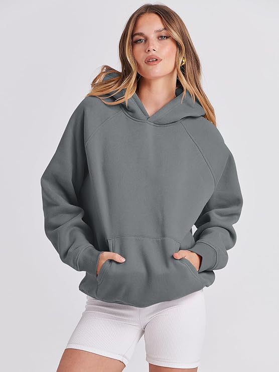 TUME Women's Hooded Pullover Sweatshirt Solid Color