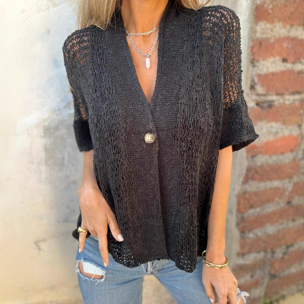 Women's One-Button Hollow-Out Knit Cardigan Top