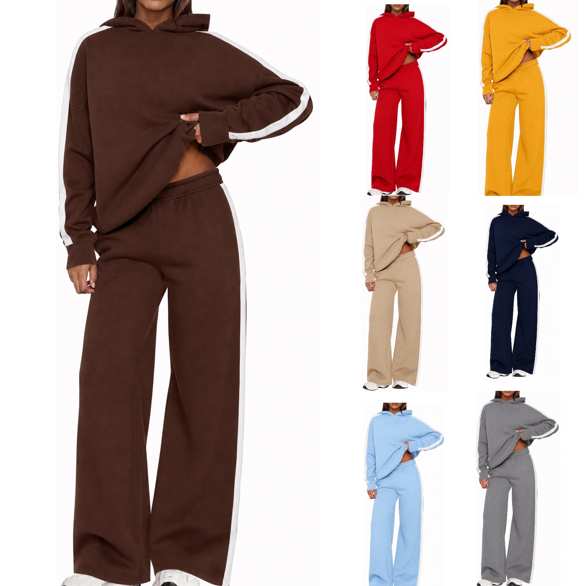 Women's Colorblock Hoodie & Wide-Leg Pants Two-Piece Set