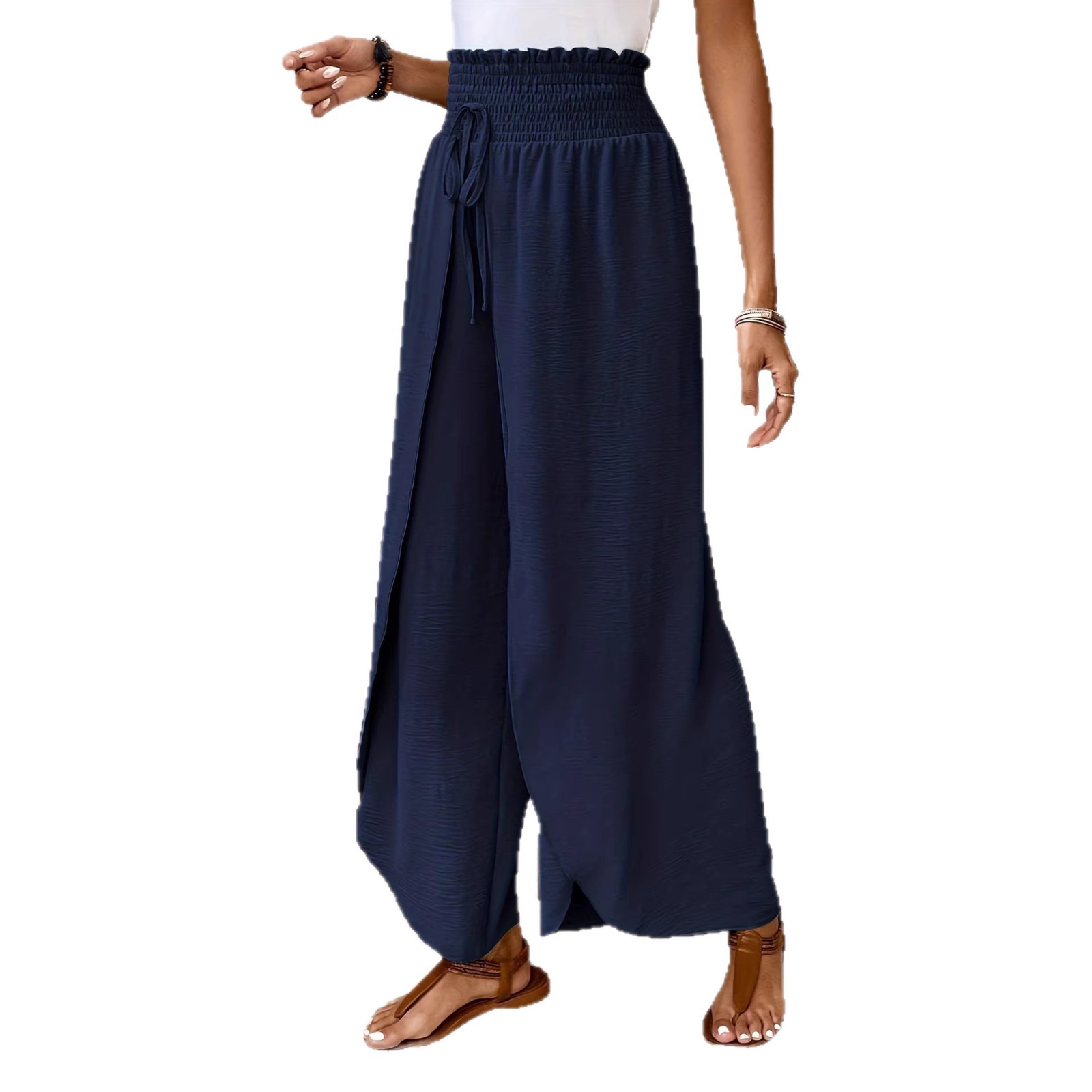 Women's Elegant Split Hem Loose Waist Lightweight Breathable Casual Pants