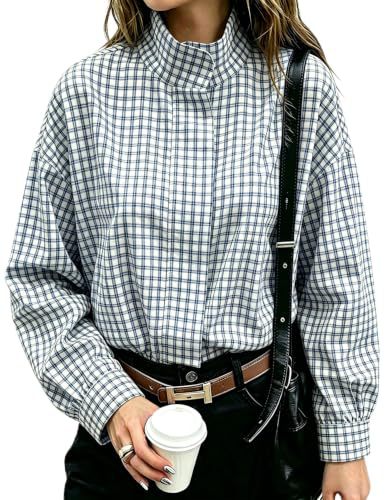 Plaid Stand Collar Cropped Jacket Loose Drop Shoulder Casual Outerwear