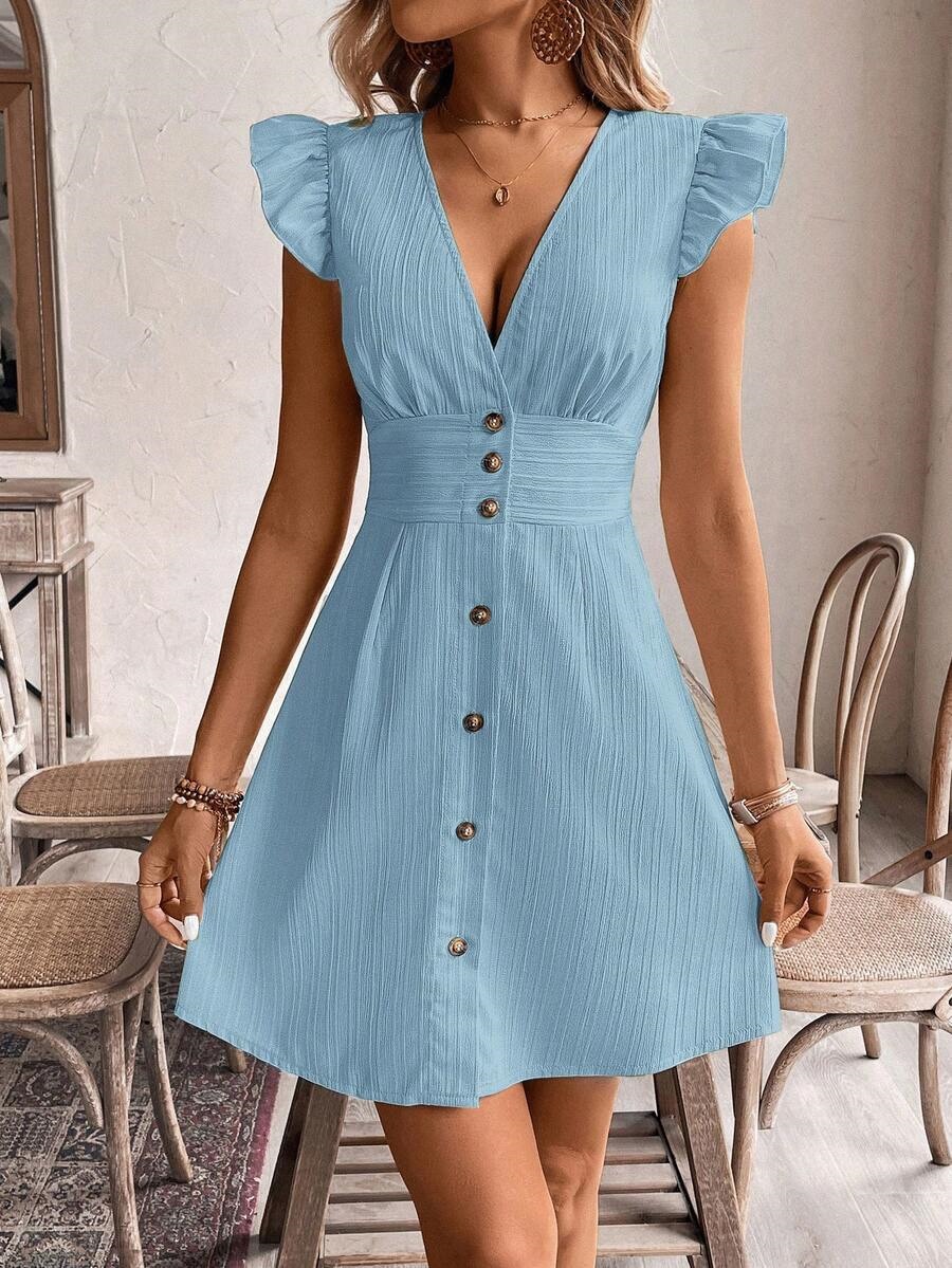 Sexy High-Waist V-Neck Striped Button Dress
