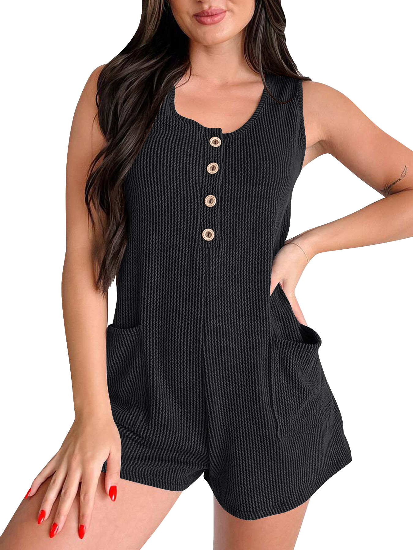 Women's Sleeveless Striped Colorblock Jumpsuit with Buttons