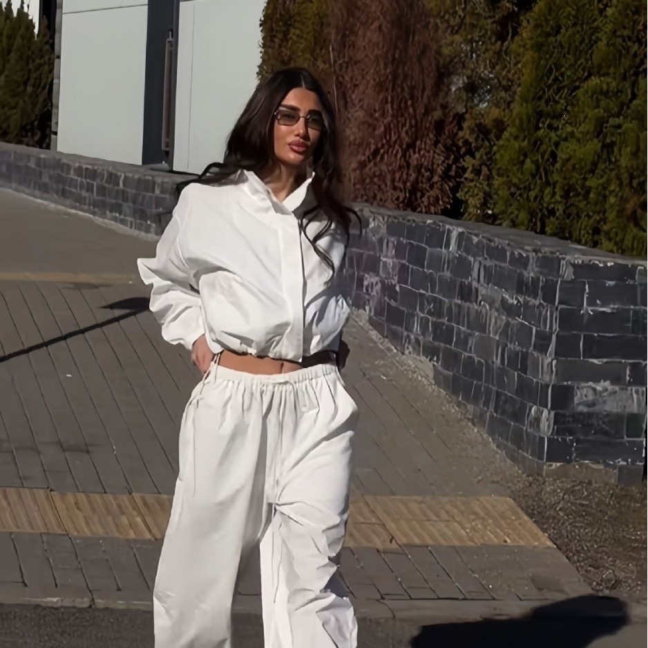 Women's Casual Tracksuit Set with Stand Collar Zip Cardigan and Wide-Leg Pants