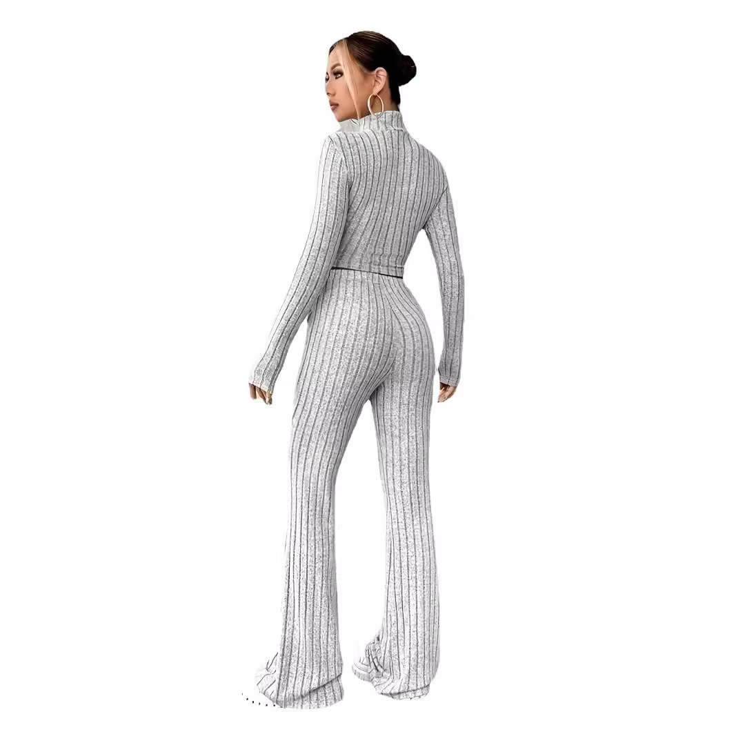 Women's Knit Long Sleeve High Waist Two-Piece Pants Set