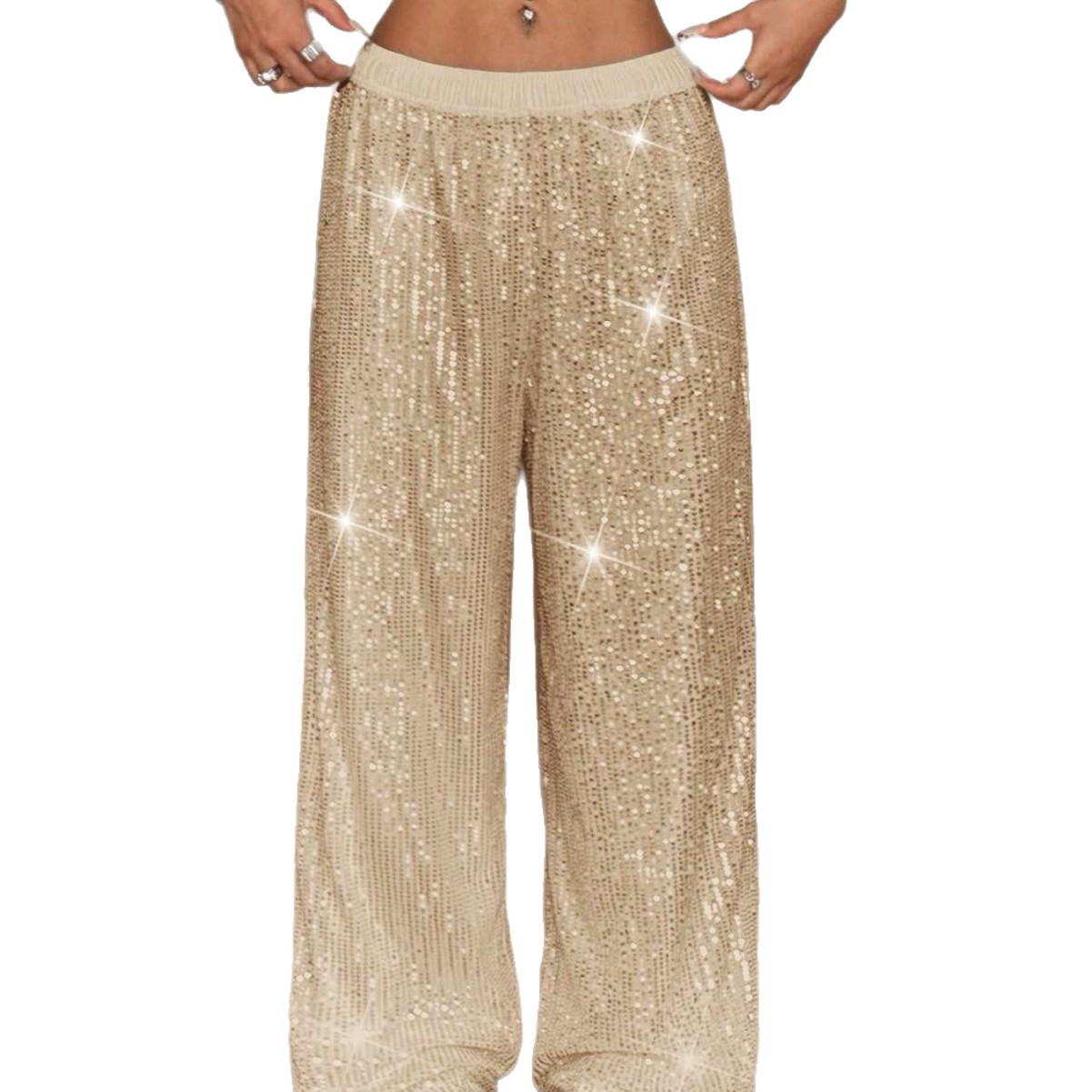 Sequin High-Waist Wide-Leg Women's Pants Lightweight Breathable