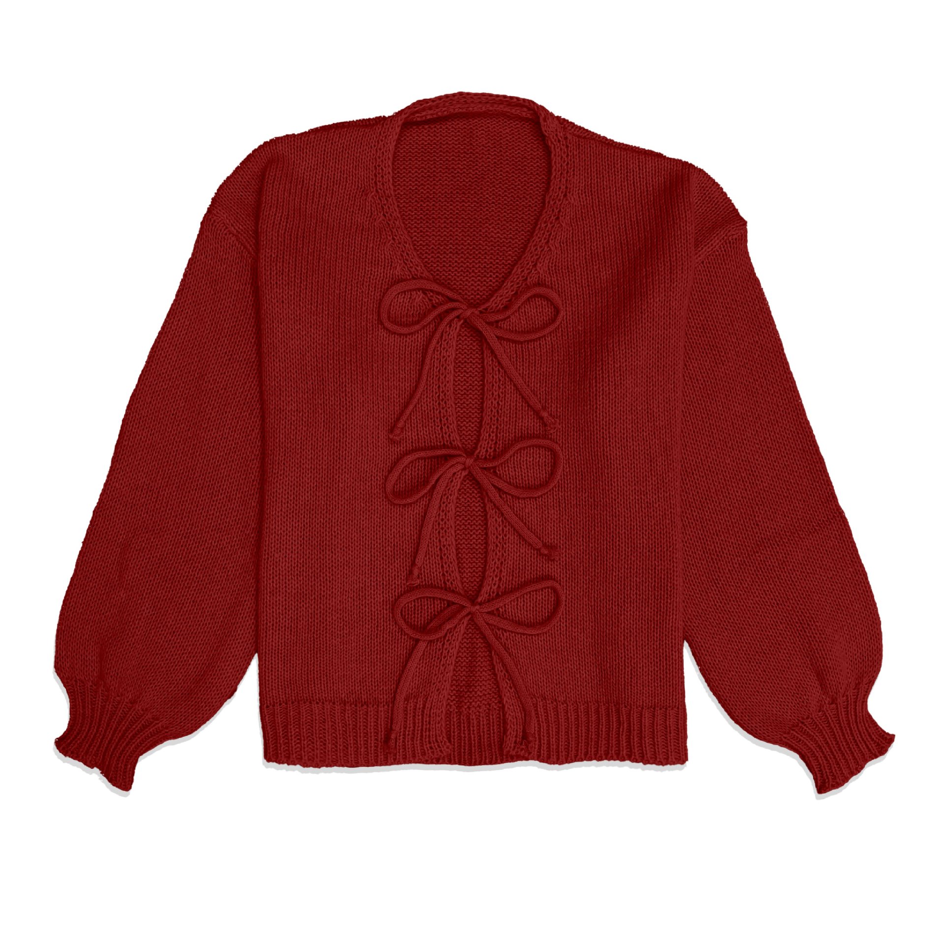 Crewneck Tie-Front Knit Cardigan Sweater