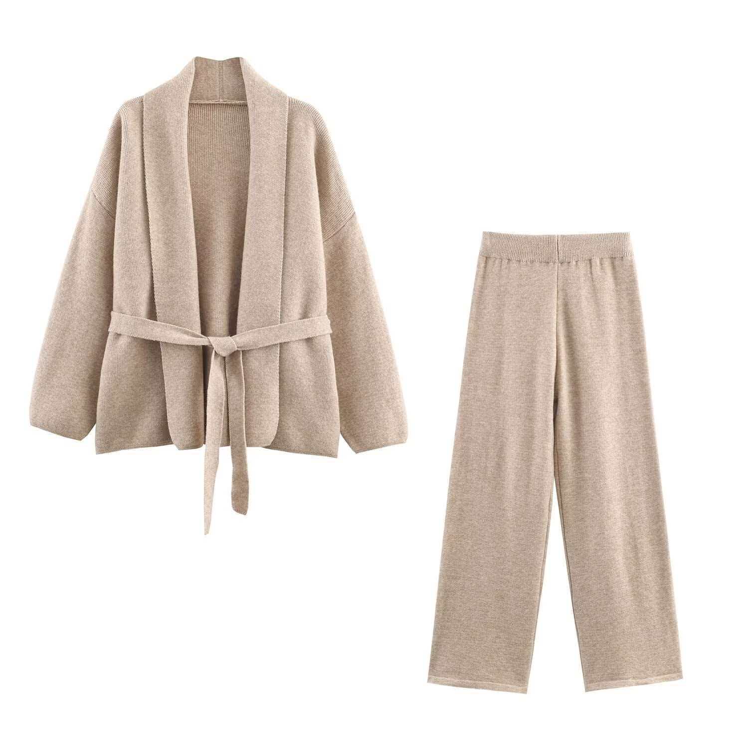 Pure Cashmere V-Neck Cardigan with Belt Loose Knit Coat