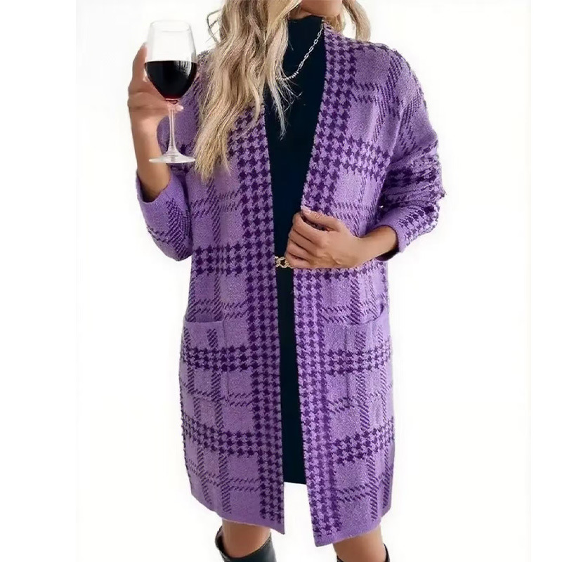 Houndstooth Long Knit Cardigan