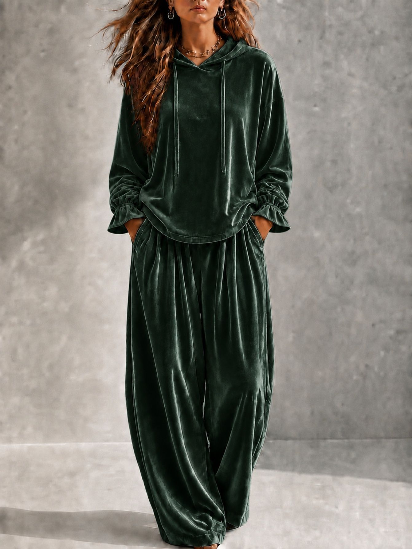Velvet Long-Sleeve Two-Piece Lounge Set