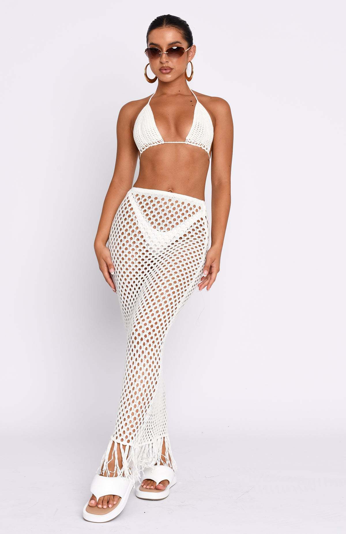 Women's Sexy Sheer Cutout Knit Bikini Skirt Set