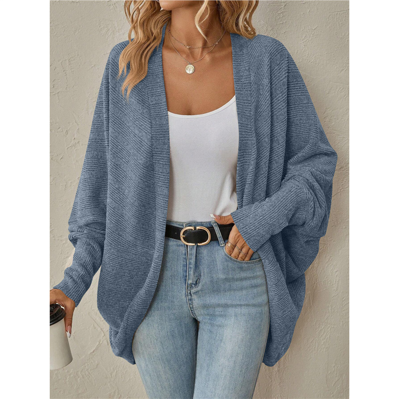 Women's Solid Color Midi Knit Cardigan V-Neck Long Sleeve