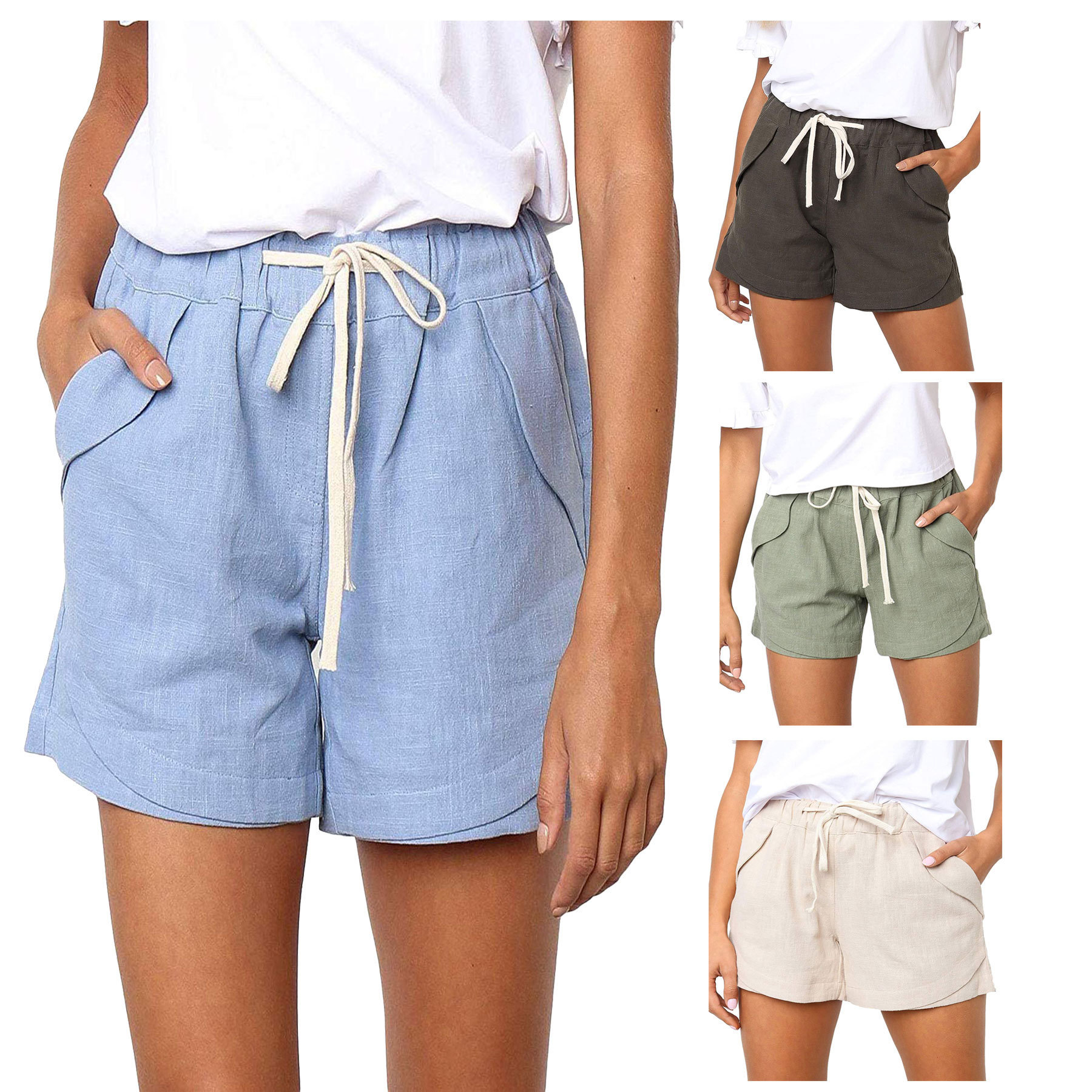 Women's Cotton-Linen Drawstring Shorts Casual Beach