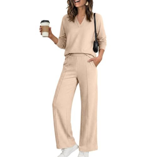 Women's Two-Piece V-Neck Shirt and Wide-Leg Pants Lounge Set