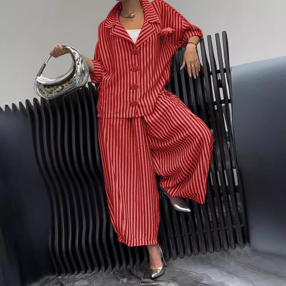 Floral Striped Loose Blazer & Pants Set