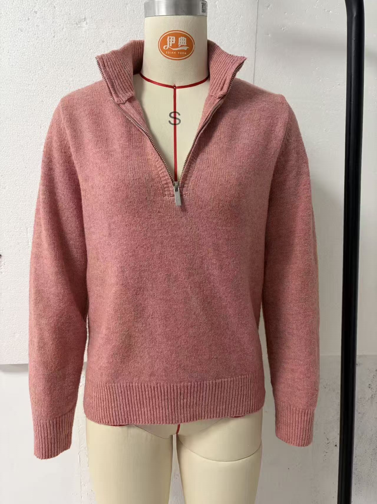 Slim-Fit Half-Zip Knit Pullover Solid Color Casual Top
