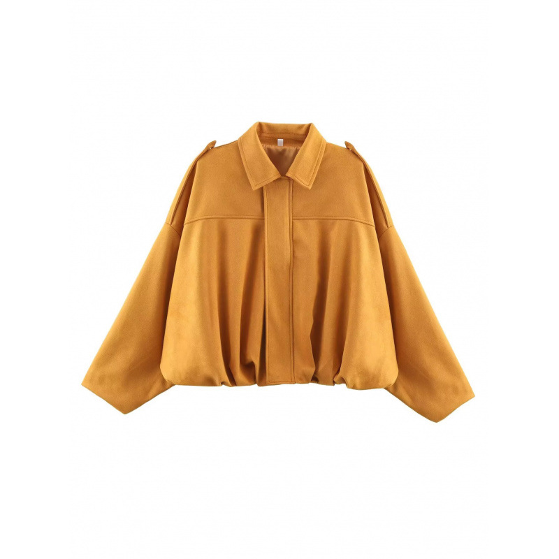 Sueded Faux Leather Bomber Jacket with Collar