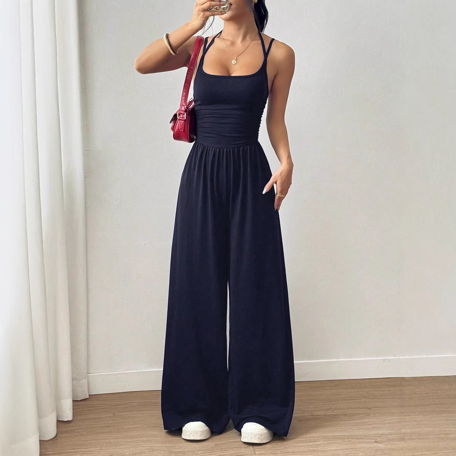Solid Color Sleeveless Wide-Leg Jumpsuit