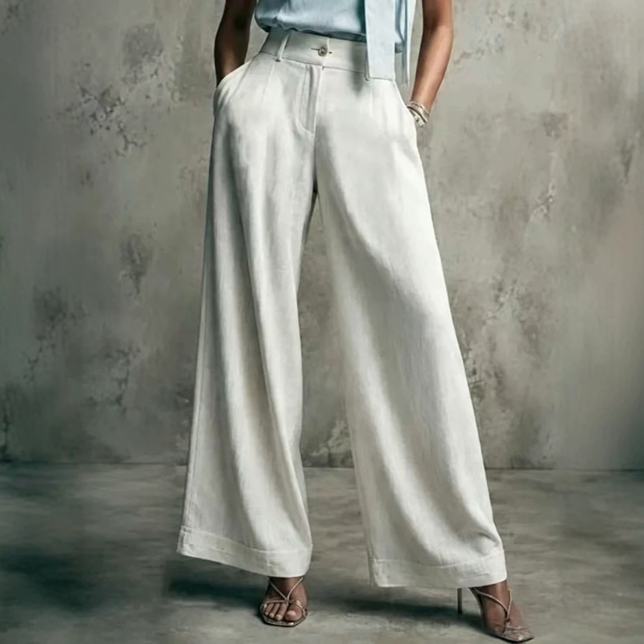 Women's Solid Color Wide-Leg High-Waist Loose Casual Pants