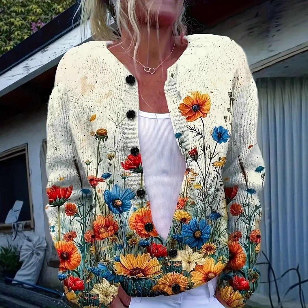 Women's Floral Print Button-Down Cardigan