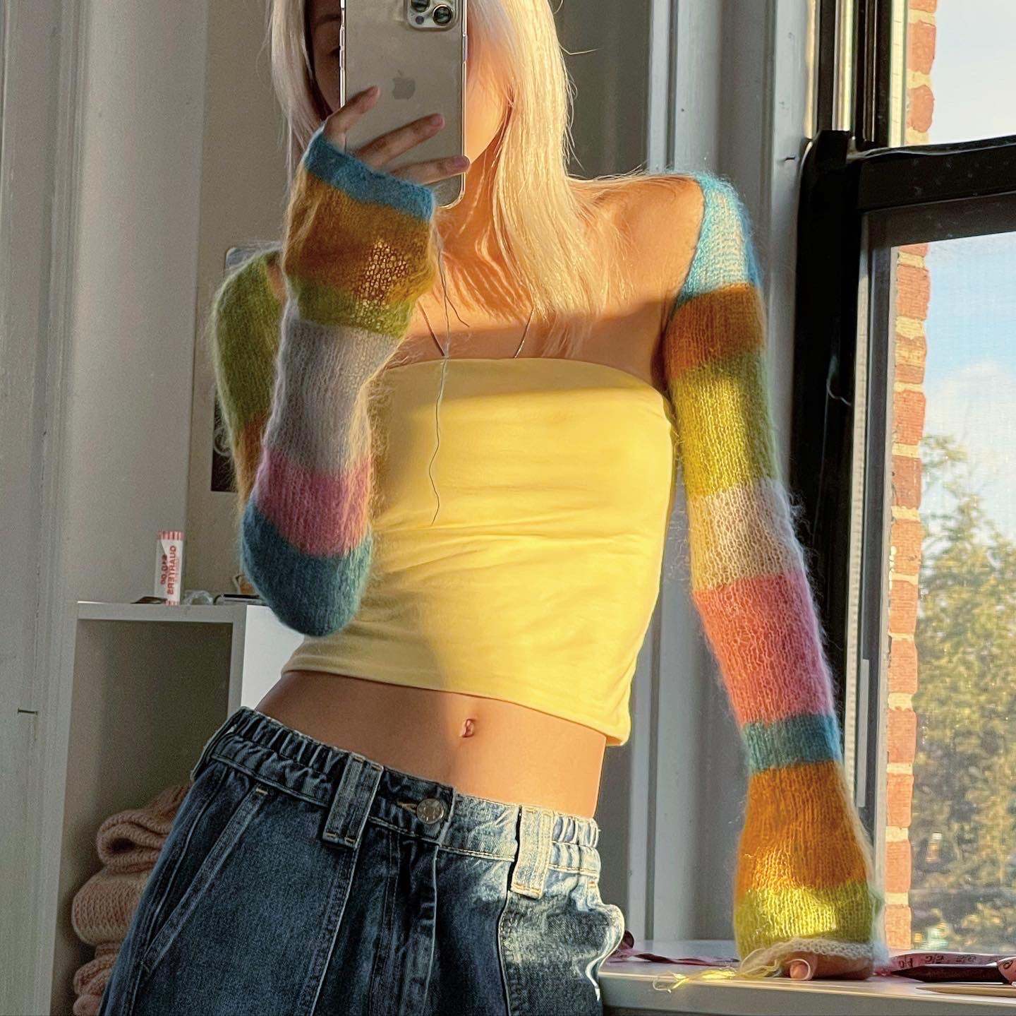 Rainbow Striped Cropped Cardigan Shrug
