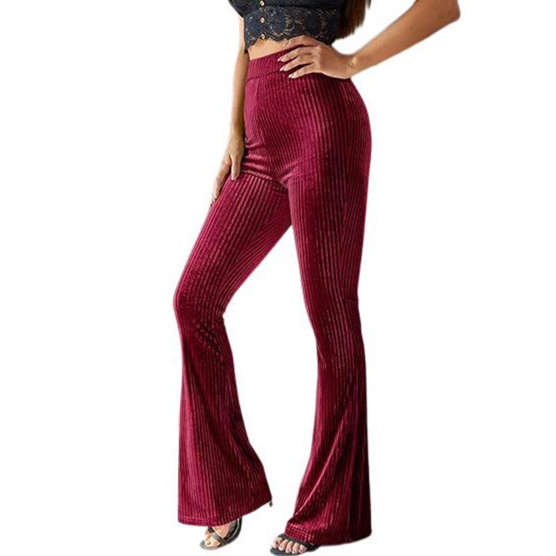 High-Waist Corduroy Flare Pants Solid Casual Women's