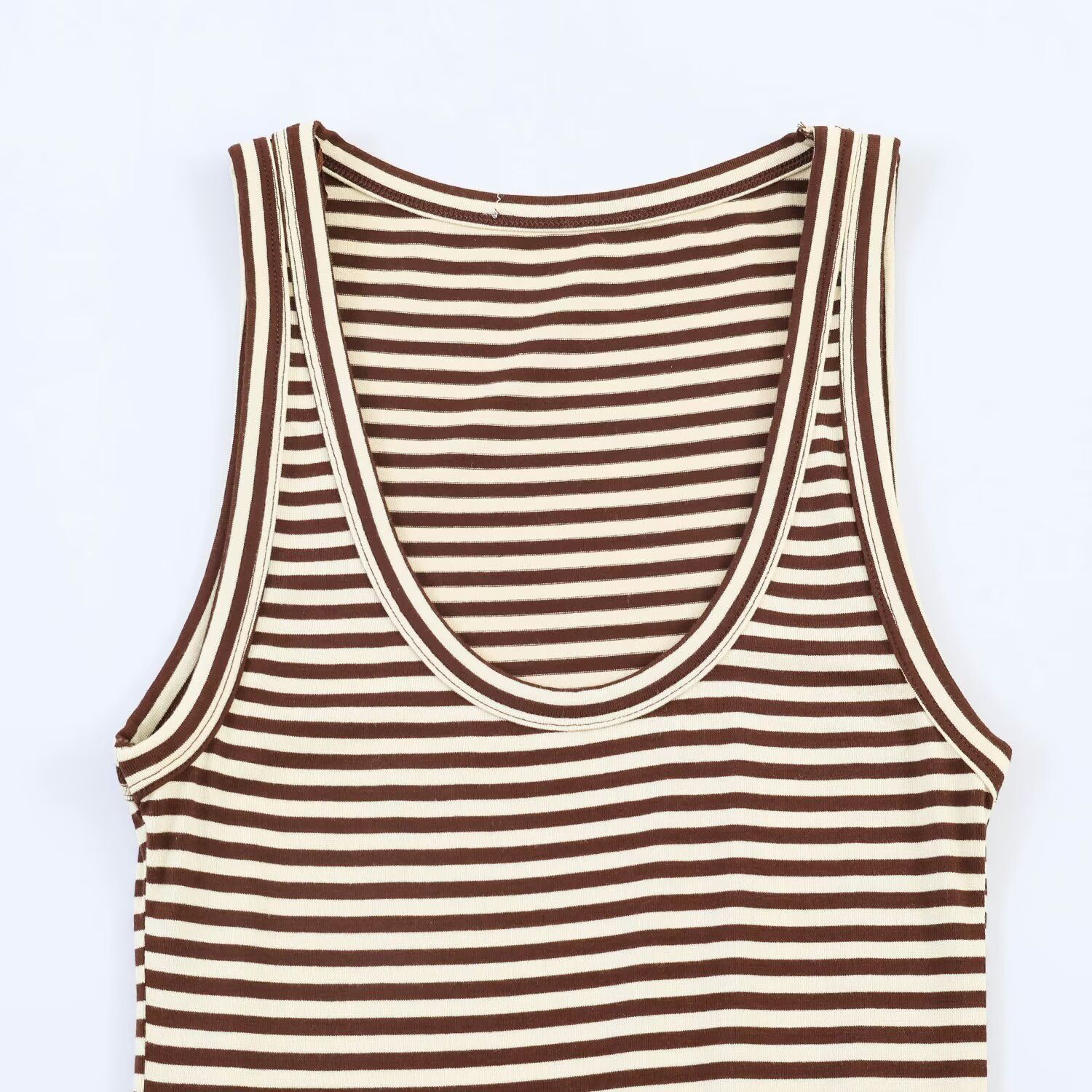 Women's Asymmetrical Striped Midi Dress Sleeveless U-Neck Slim Fit