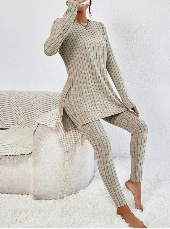 Solid Color Slim Fit Long Sleeve T-Shirt and Pencil Pants Set