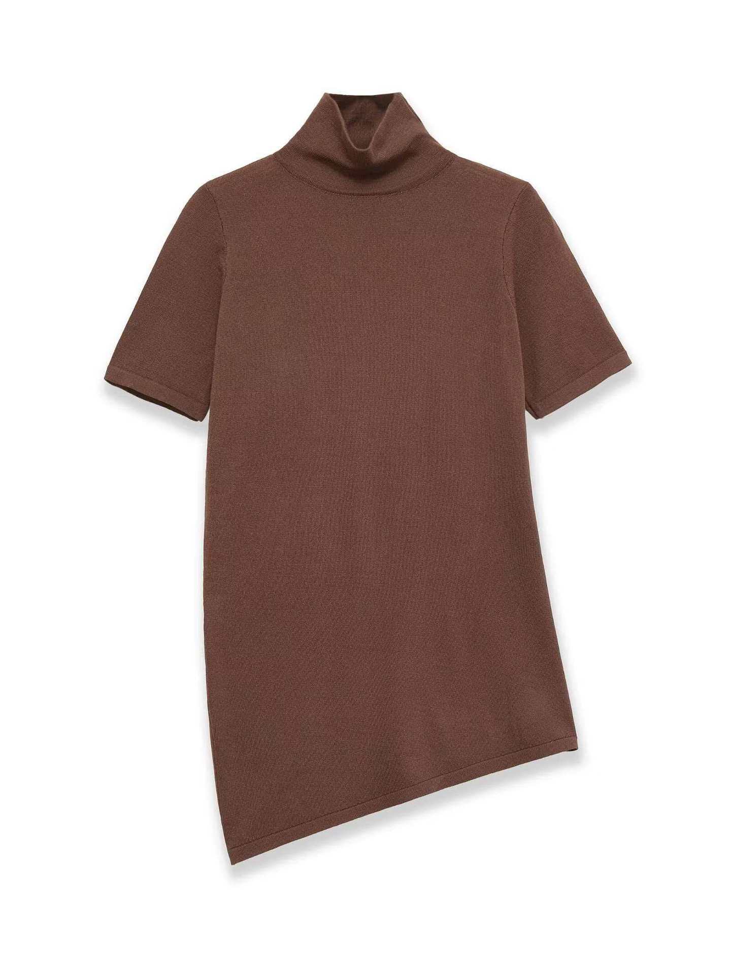 Women's Retro High Neck Short Sleeve Knit Top