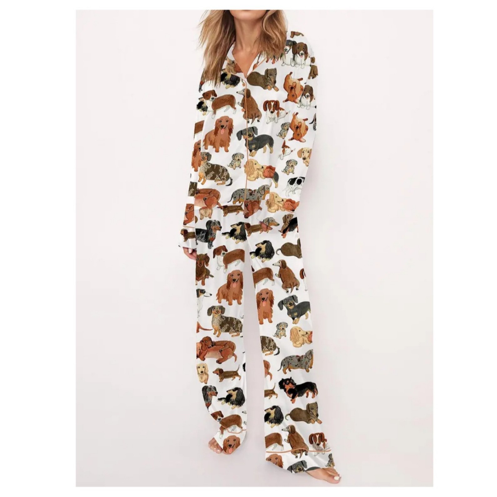 Christmas Tree Print Cuban Collar Long Sleeve Women's Set