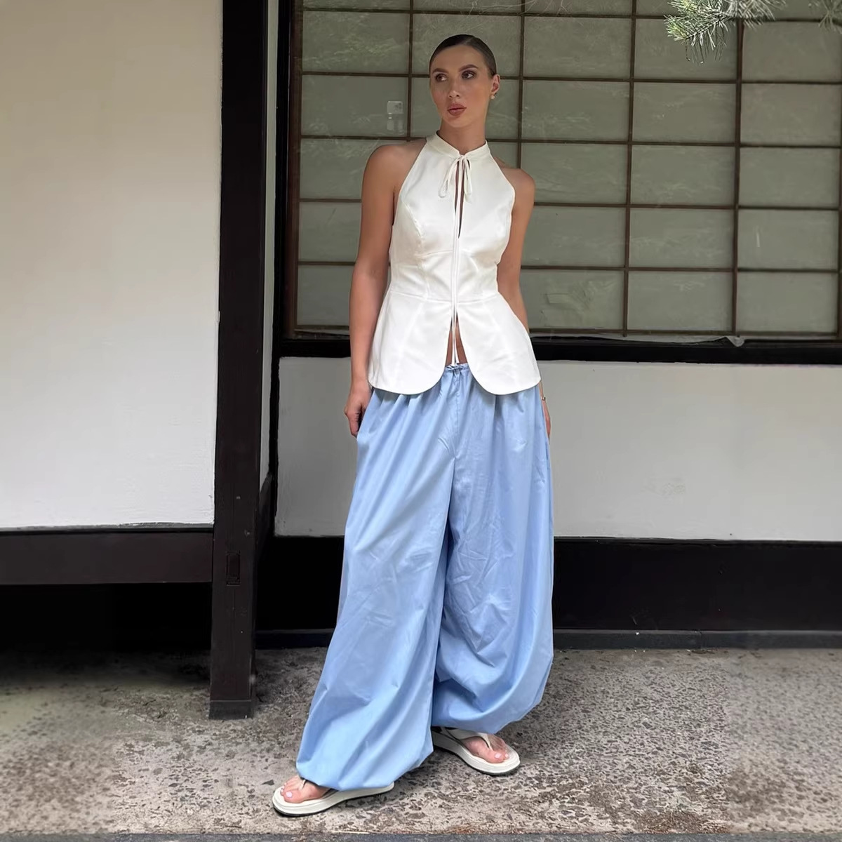 Pure Cotton Lantern Pants Streetwear Loose Wide-Leg Trousers