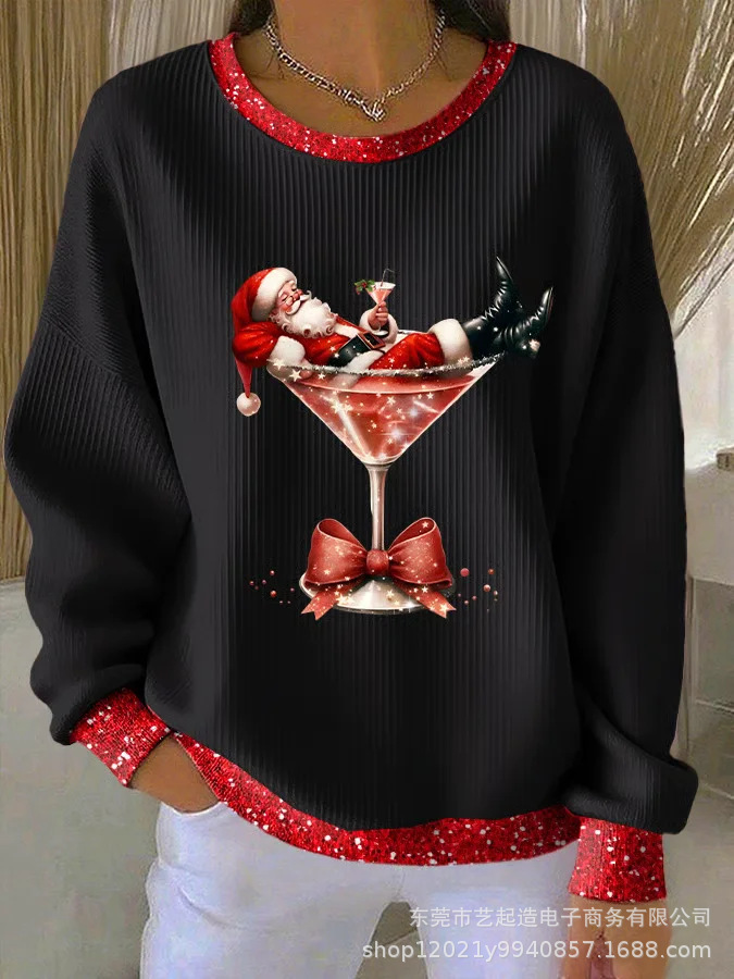 Women's Pumpkin Christmas Tree Bow Print Crewneck Sweatshirt