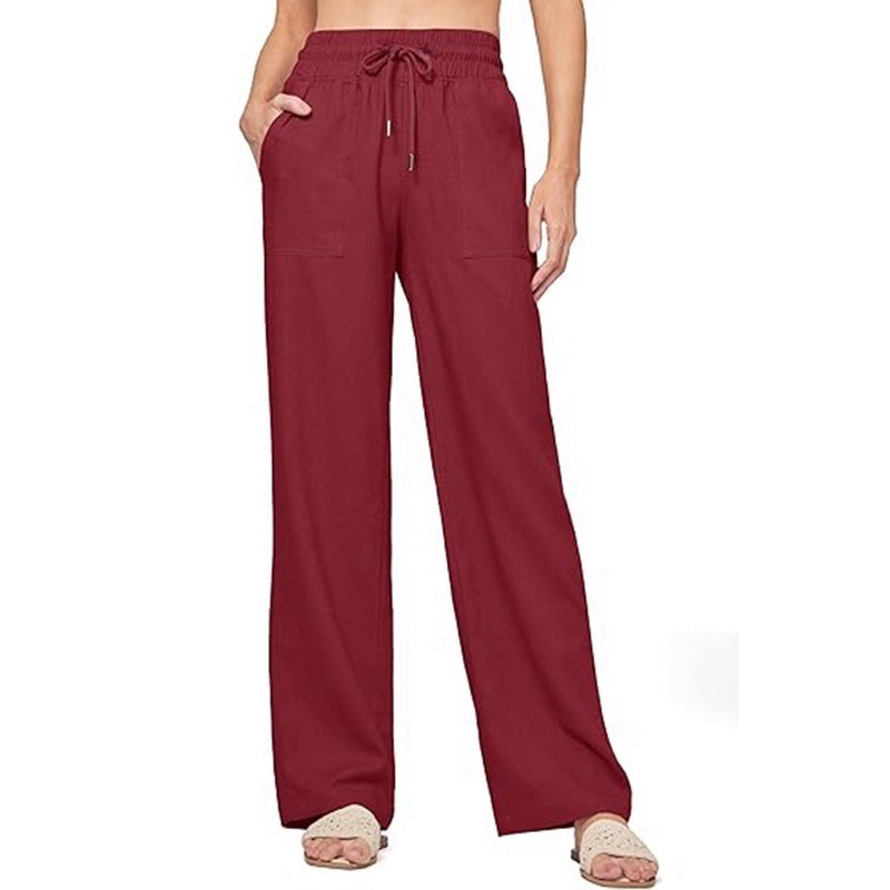 Women's Cotton Linen High Waist Straight Leg Wide Leg Pants