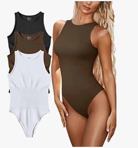 Women's Sleeveless Ribbed Bodysuit High Neck Solid Color