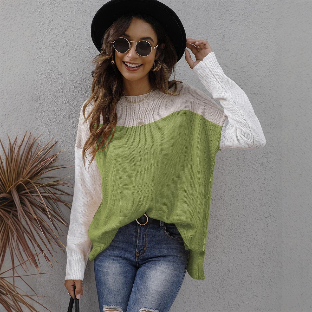 Women's Color Block Knit Pullover Sweater