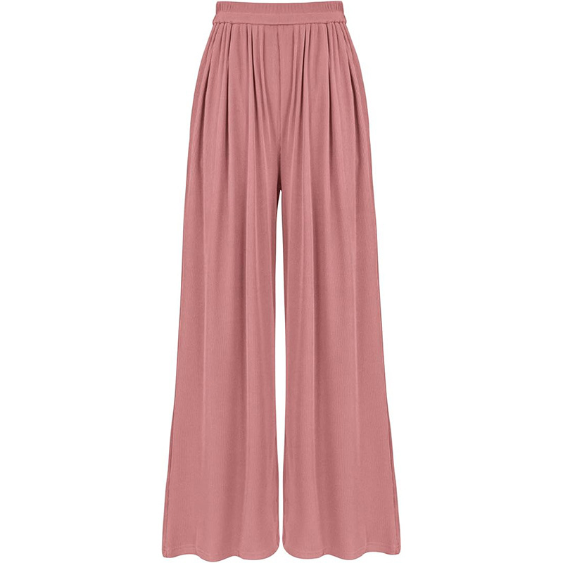 High-Waist Wide-Leg Knit Pants Casual Loose Straight