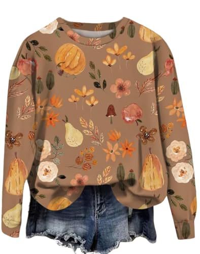 Women's Floral Animal Pumpkin Print Crewneck Sweatshirt