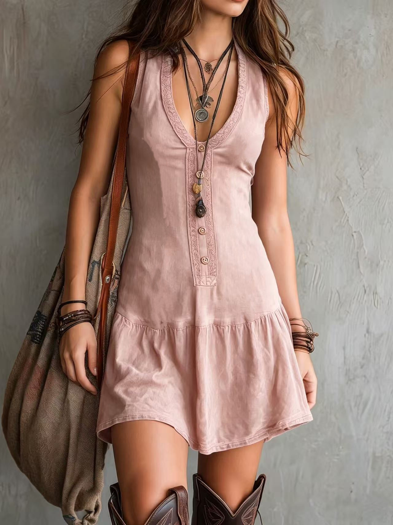 Retro Sleeveless V-Neck Bodycon Mini Dress