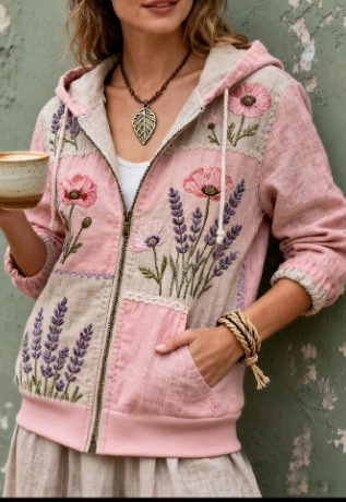 Women's Floral Pumpkin Print Zip-Up Hoodie