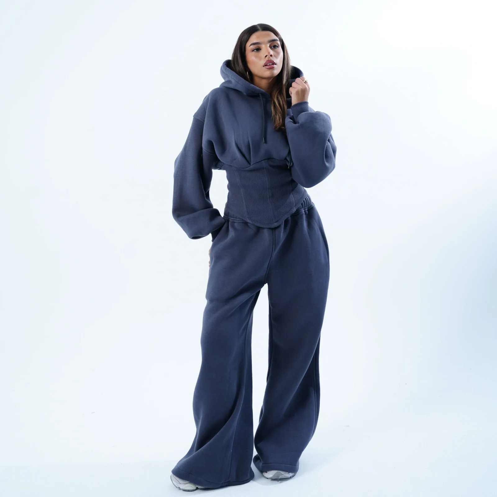 Women's Slim Fit Drawstring Hooded Top and Pants Two-Piece Set
