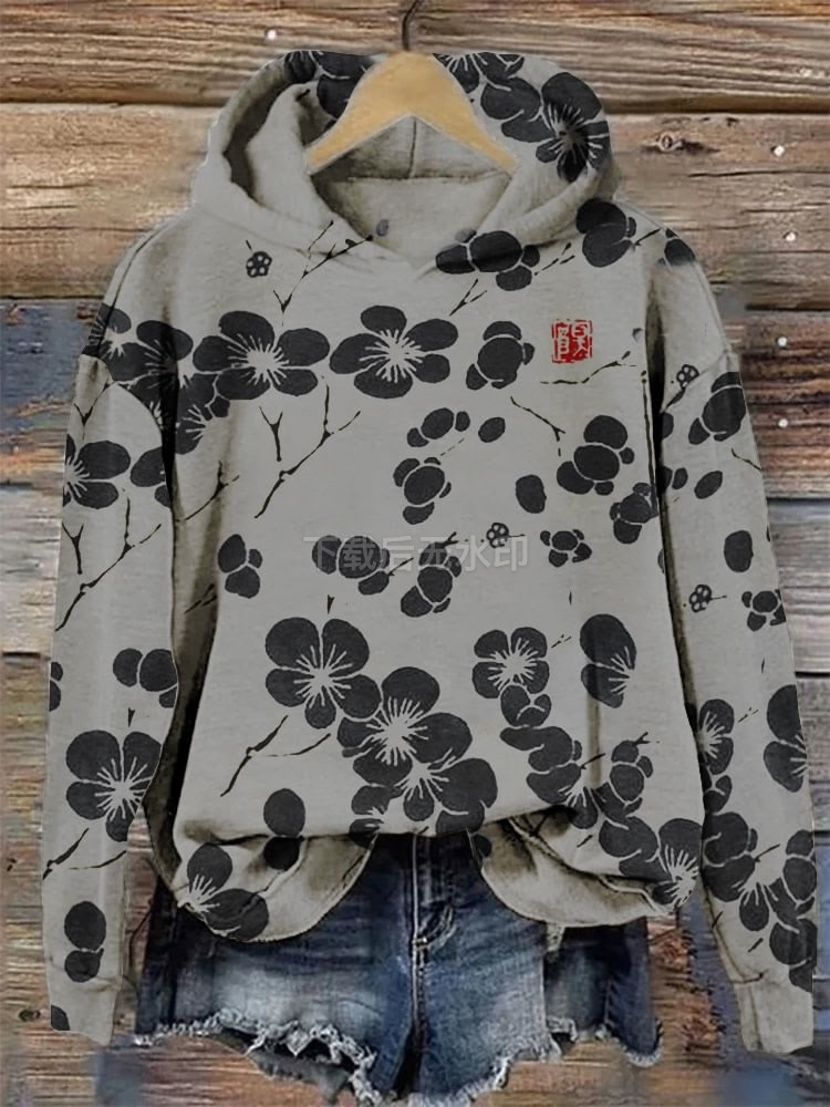 Women's Floral Petal Digital Print Hoodie