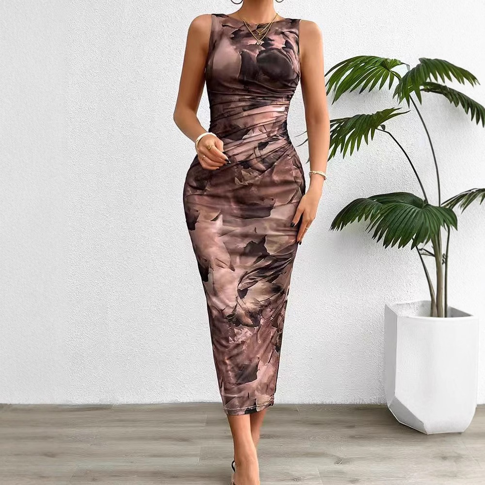 Sleeveless Bodycon Midi Dress Geometric Print