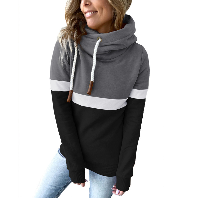Women's Colorblock High Neck Hooded Sweatshirt
