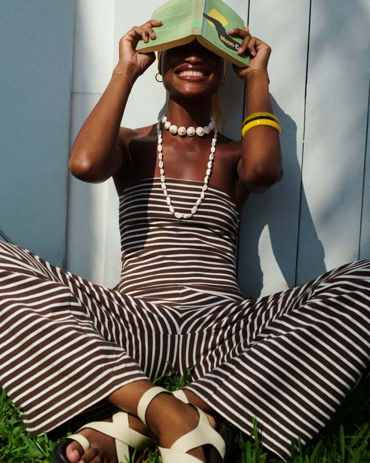 Sexy Striped Colorblock Tube Top and Elastic Waist Pants Two-Piece Set