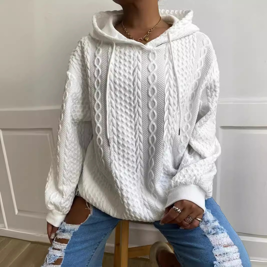 Women's Cable Knit Hooded Pullover Sweatshirt with Pockets