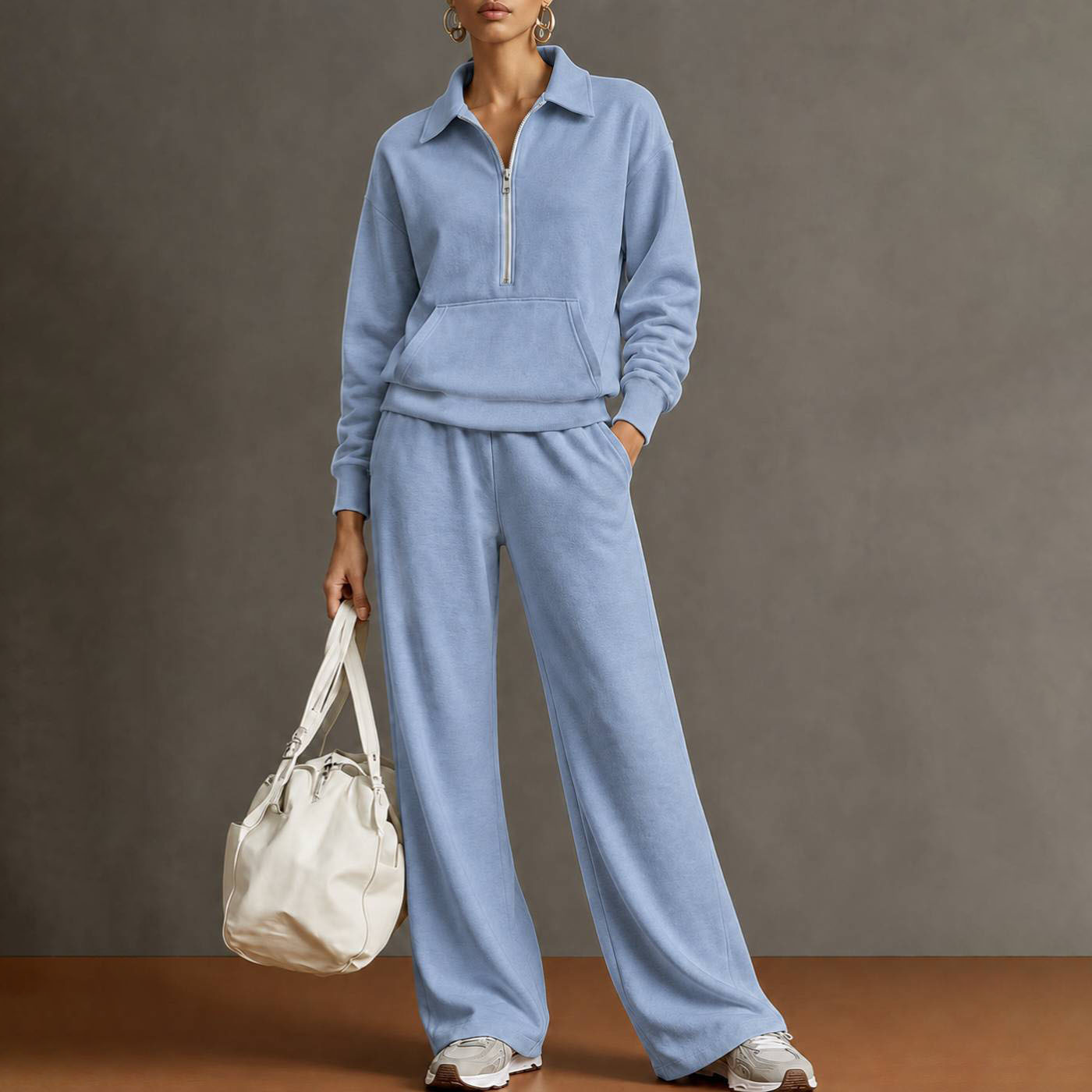Women's Casual Solid Color Two-Piece Sweatshirt Set