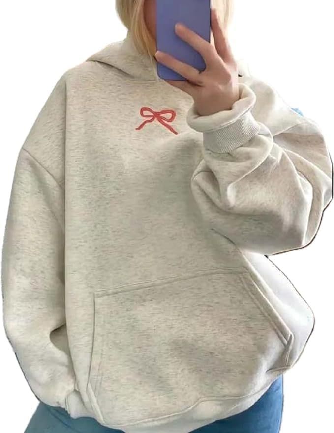 Women's Polka Dot Bow Print Casual Hoodie