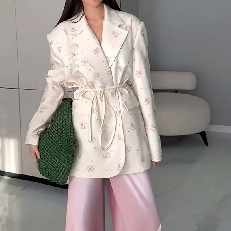 Women's V-Neck Belted Waist-Slimming Loose Fit Jacket