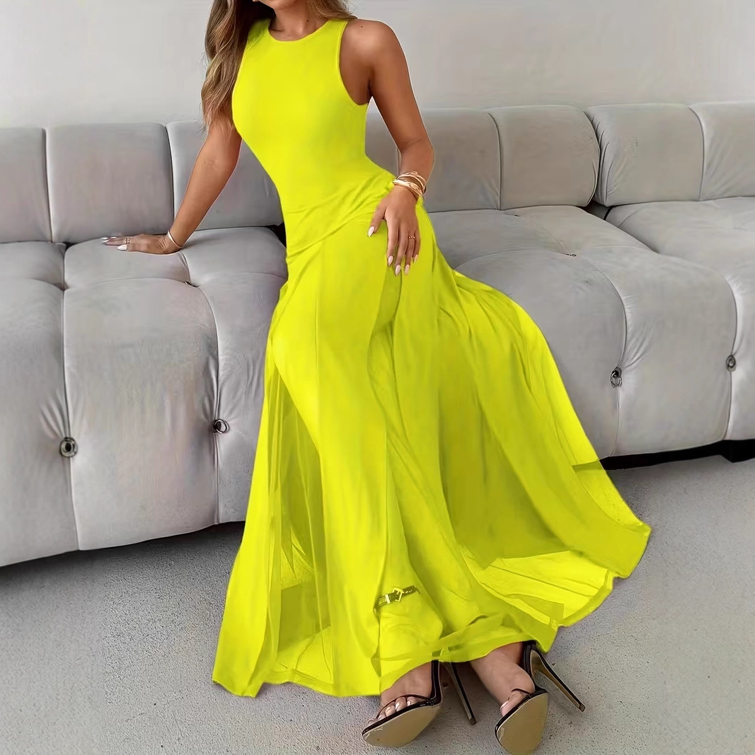 Elegant Sleeveless Chiffon Maxi Dress with Sheer Slit Hem